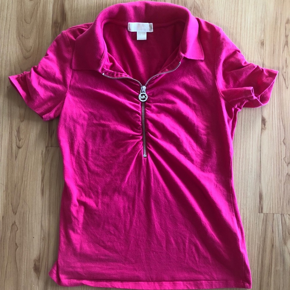 Fuschia Michael Kors Ruched SS Knit Top S